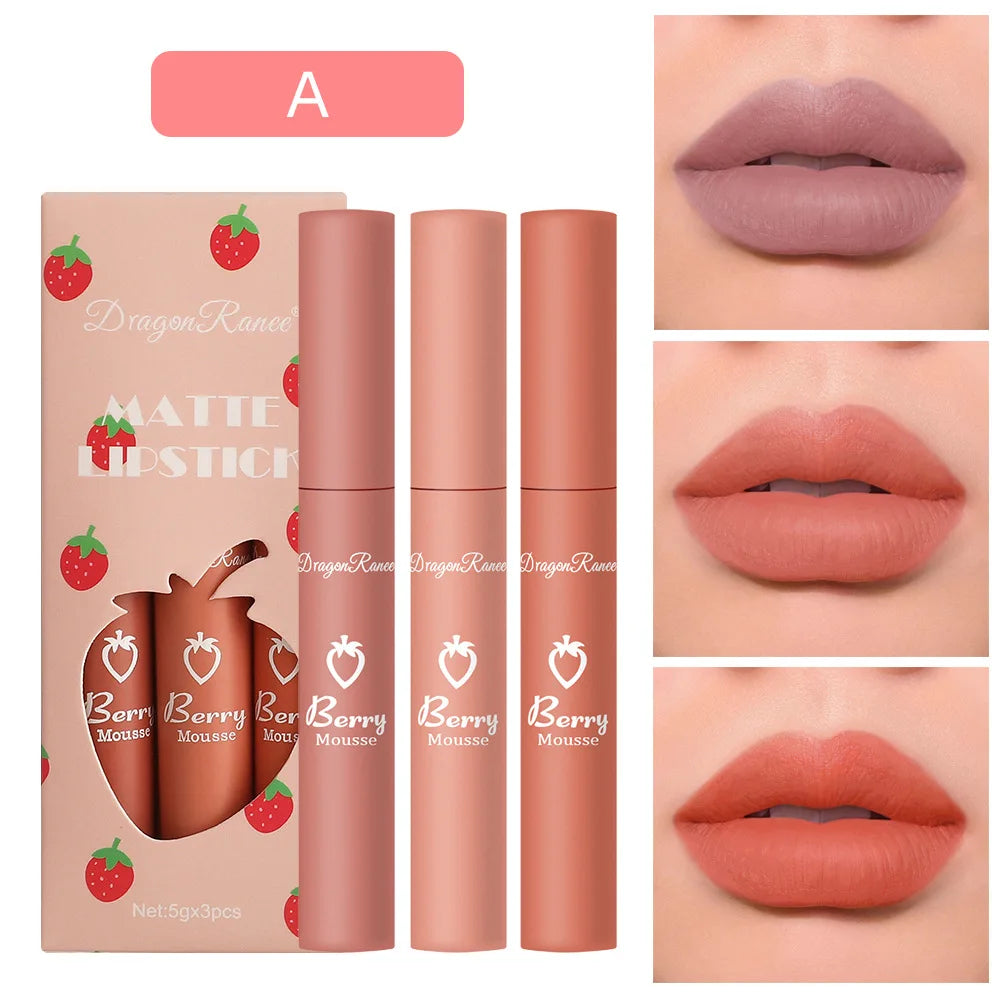 Strawberry Lip Glaze Set Velvet Matte Liquid Lipstick Lipstick Non stick Cup