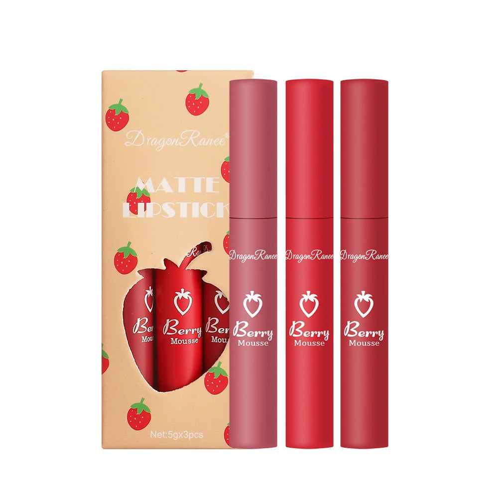 Strawberry Lip Glaze Set Velvet Matte Liquid Lipstick Lipstick Non stick Cup
