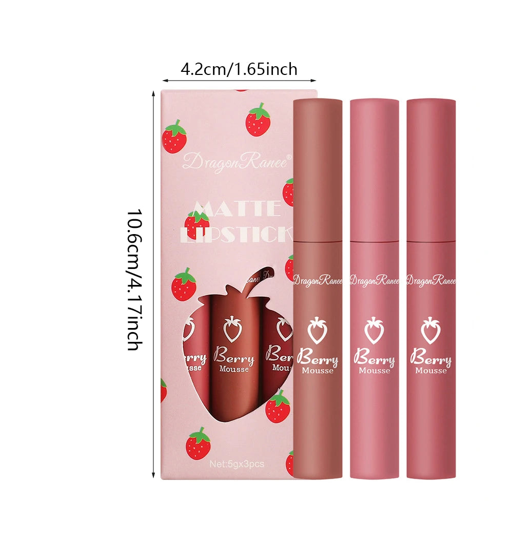 Strawberry Lip Glaze Set Velvet Matte Liquid Lipstick Lipstick Non stick Cup