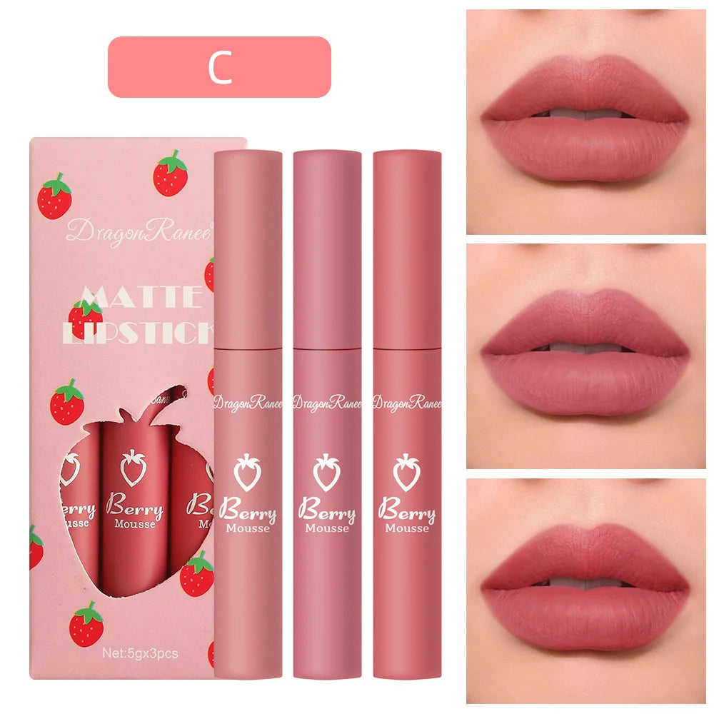 Strawberry Lip Glaze Set Velvet Matte Liquid Lipstick Lipstick Non stick Cup
