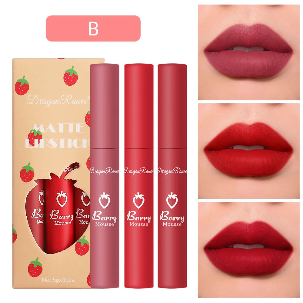 Strawberry Lip Glaze Set Velvet Matte Liquid Lipstick Lipstick Non stick Cup