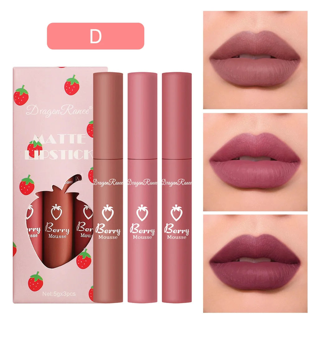 Strawberry Lip Glaze Set Velvet Matte Liquid Lipstick Lipstick Non stick Cup