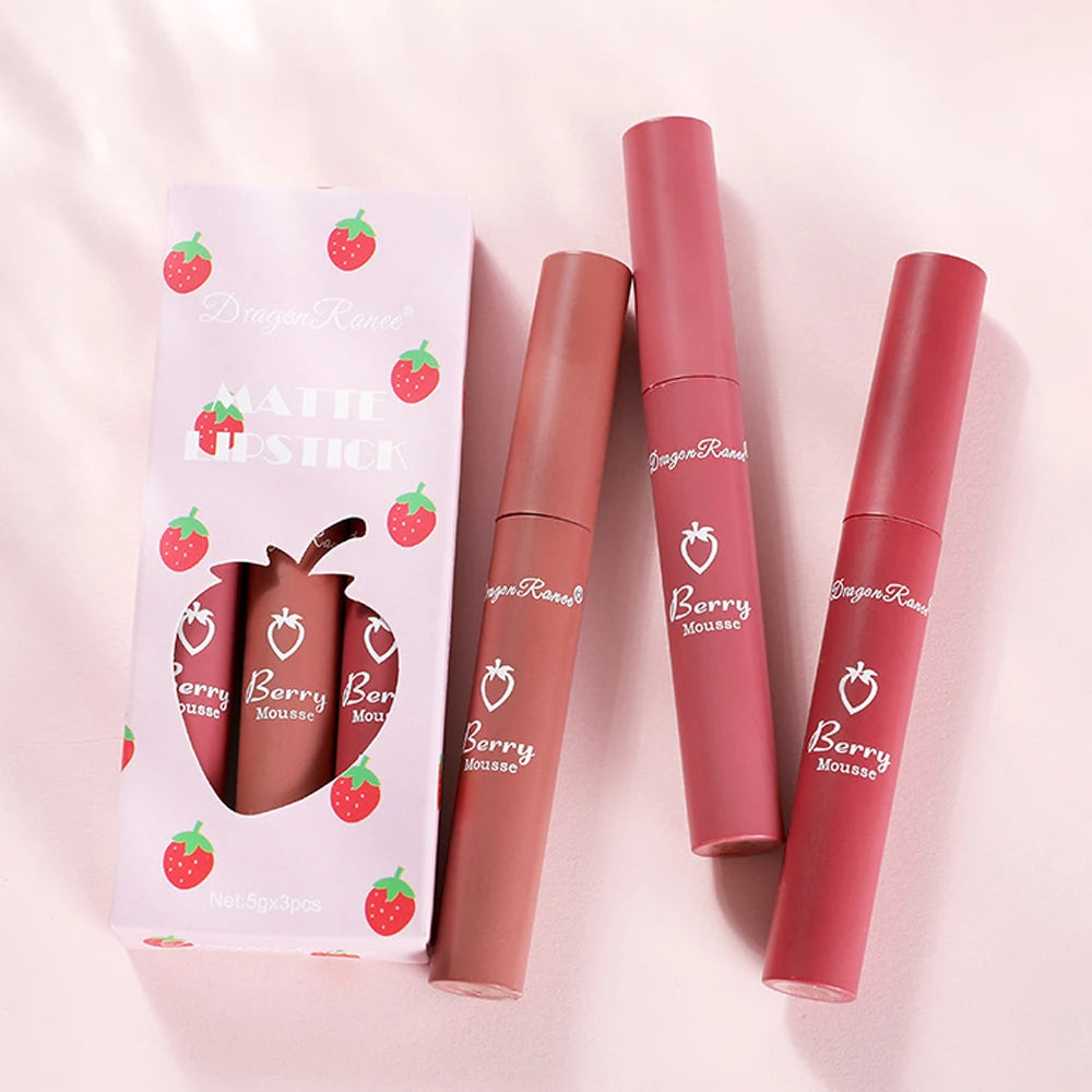 Strawberry Lip Glaze Set Velvet Matte Liquid Lipstick Lipstick Non stick Cup